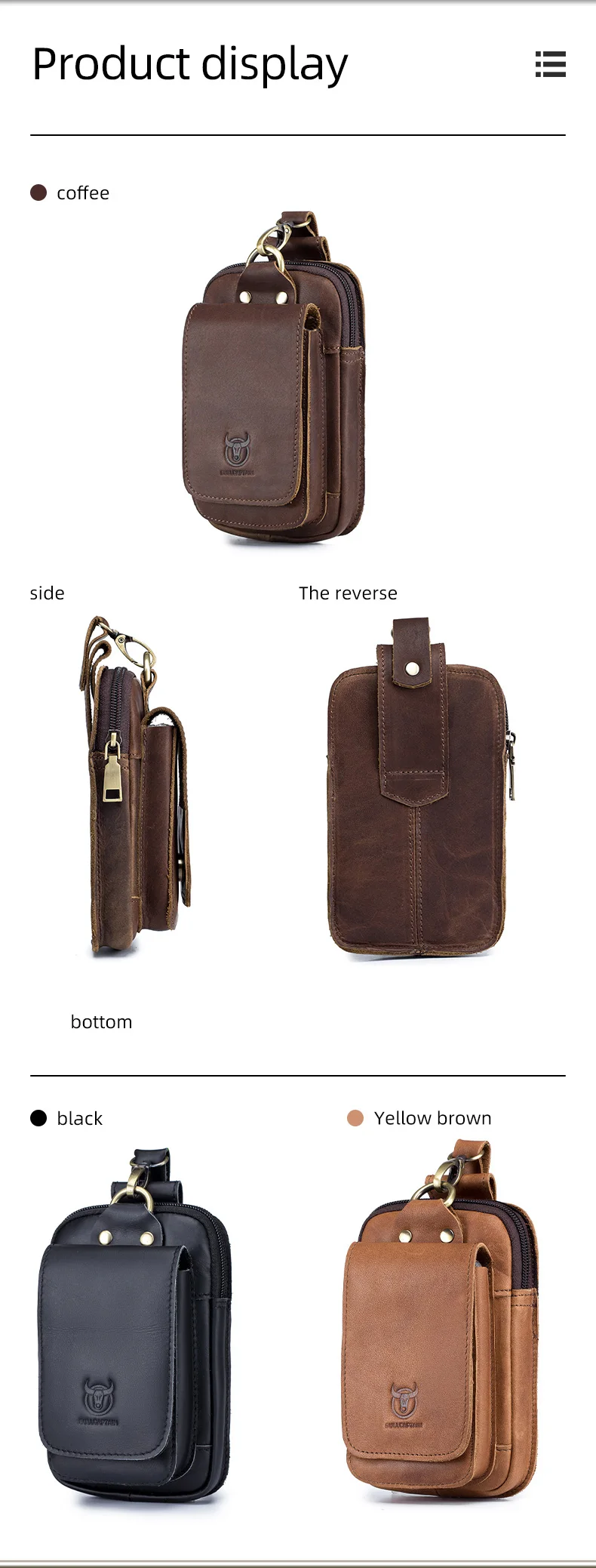 BULLCAPTAIN Mode Qualität Leder Kleine Sommer Tasche Haken Design Taille Pack Tasche Zigarette Fall 6 "Telefon Beutel Taille Gürtel tasche – Detail 9