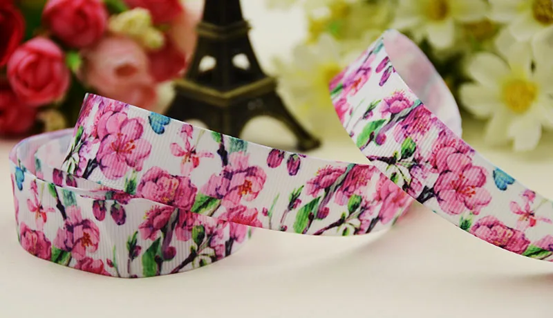 22mm 25mm 38mm 75mm Flower cartoon printed Grosgrain Ribbon party decoration 10 Yards X-04772