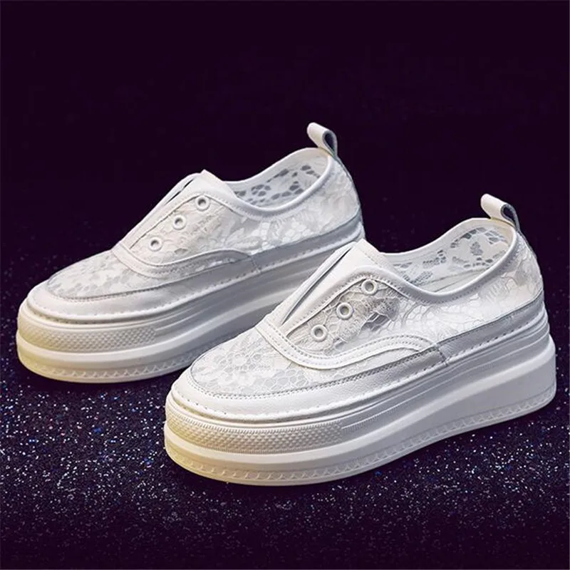 2025 Spring Summer Mesh Lace Platform Shoes Women Casual Sandals Fashion White Shoes Elegant Temperament Breathable Sneaker Shoe