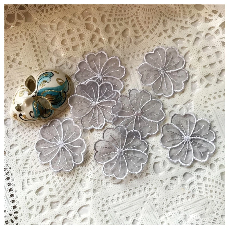 

Flower Appliques 20pcs Gray Organza Embroidery Floral Patches for Dress Sweater Clothes Mending Holes 5cm 2" wide L14F3