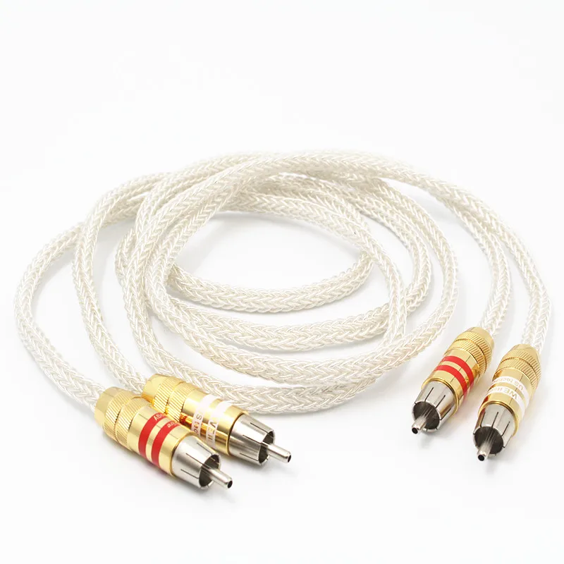 Pair High Quality Silver Plated RCA Cable for Home Audio Amplifier CD DVD Player