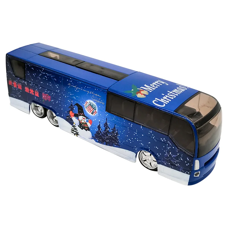 Autobús turístico de Navidad de Metal fundido a presión, nuevo modelo de colección de muebles de juguete, con sonido y luz, precio especial, 1/50