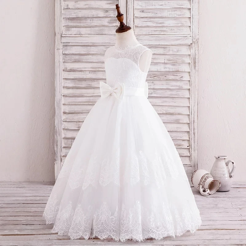 เจ้าหญิง Tulle Scoop ดอกไม้สาวชุด Sashes เด็ก First Communion Ball Gown งานแต่งงานชุดรันเวย์แสดงประกวด