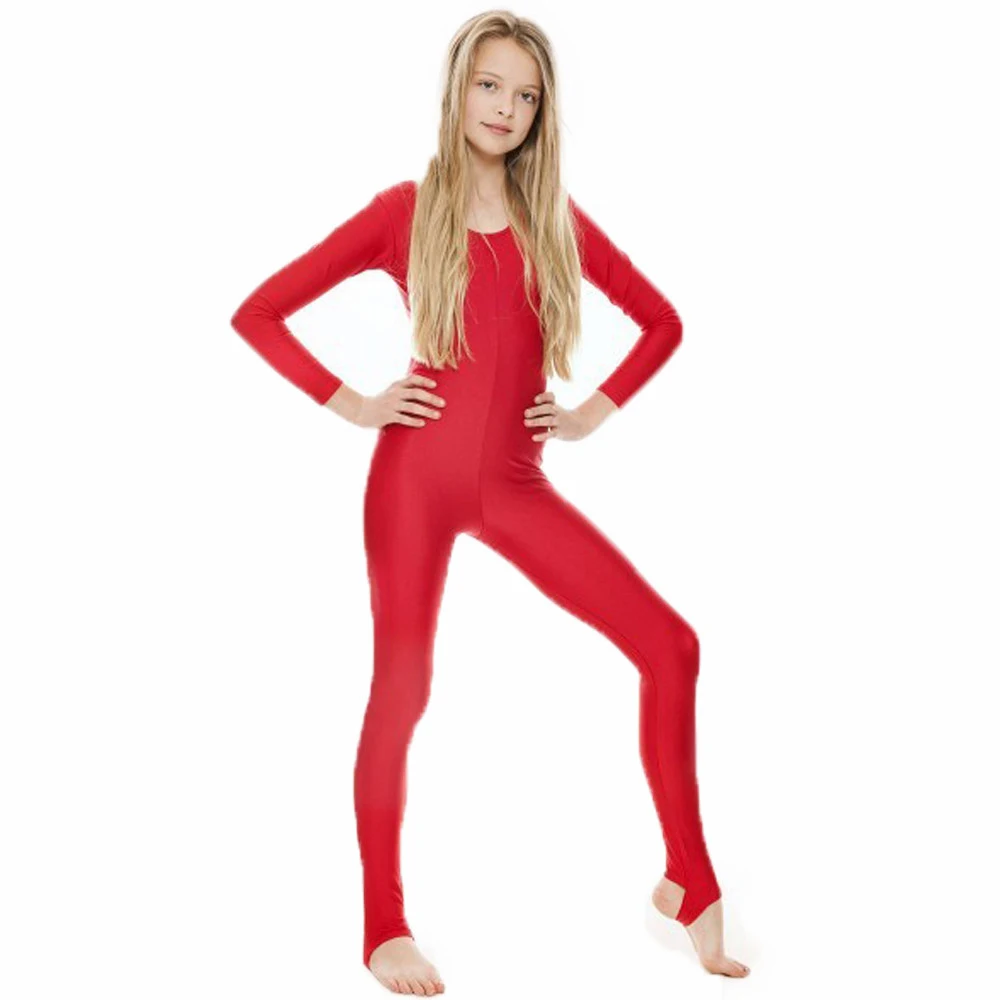 SPEERISE Childrens Long Sleeve Dance Gymnastics Unitard Catsuit Stirrup Nylon  Dance Girls Show Stage Wear leotard