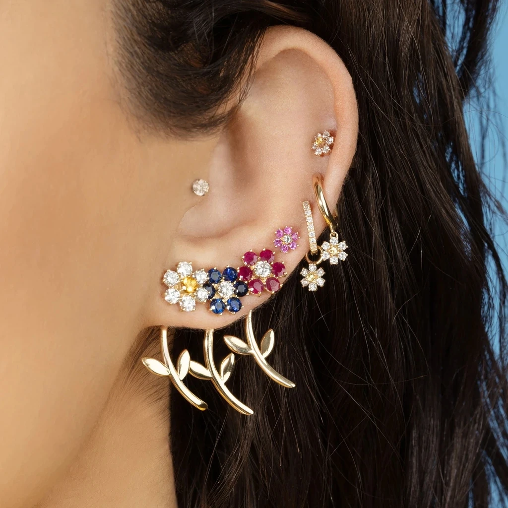 Niedliche mehrfarbige Kristall Strass Blume Tropfen Ohrringe für Frauen Mädchen Charms Ohr stecker Piercing Party Hochzeits schmuck
