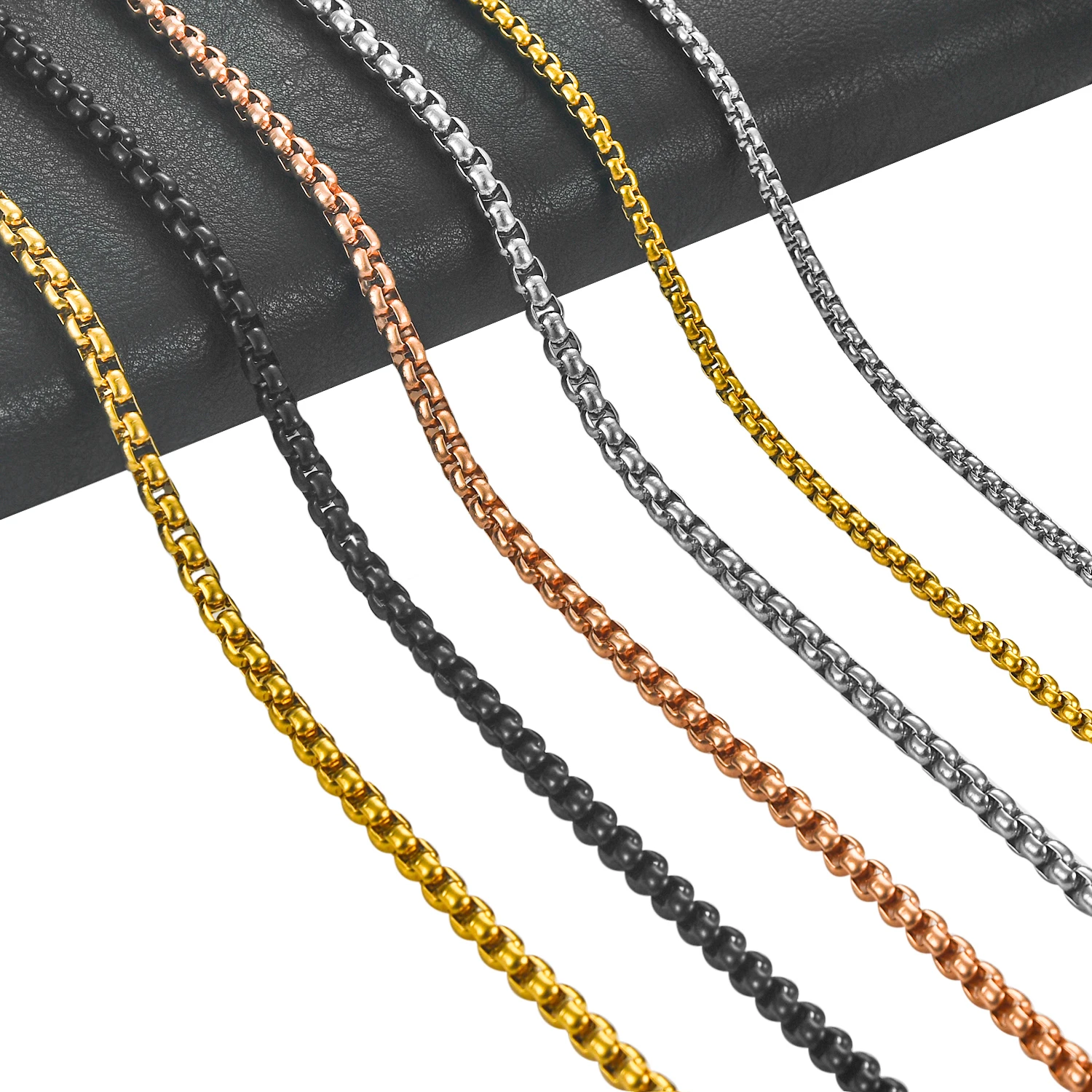 2/3/4/5 mm Herren-Box-Kette, Edelstahl-Halskette, Halsband für Damen, Silber/Gold/Schwarz/Roségold, Farbe 14–40 Zoll, Metallschmuck