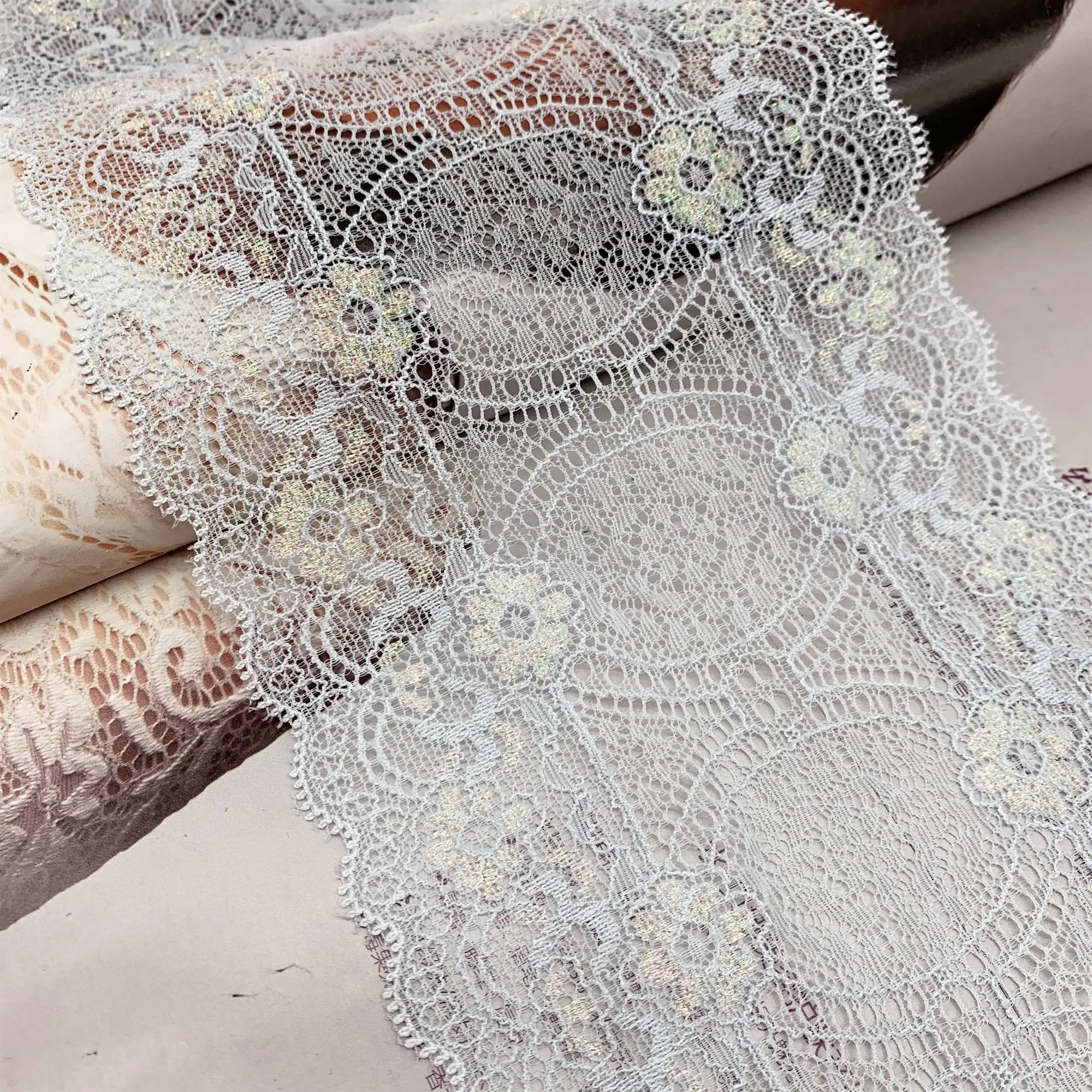 3y/lot Width 14cm Elastic Stretch Lace Trim Shiny Dark Skin Skirt Hem For Dress Sewing Applique Costume Fabric Lace DIY Material