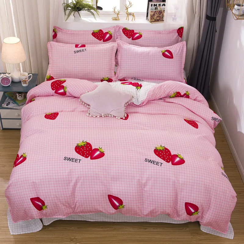 Pink Strawberry Print Girl Boy Kid Bed Cover Set Duvet Cover Adult Child Bed Sheets And Pillowcases Comforter Bedding Set 61071