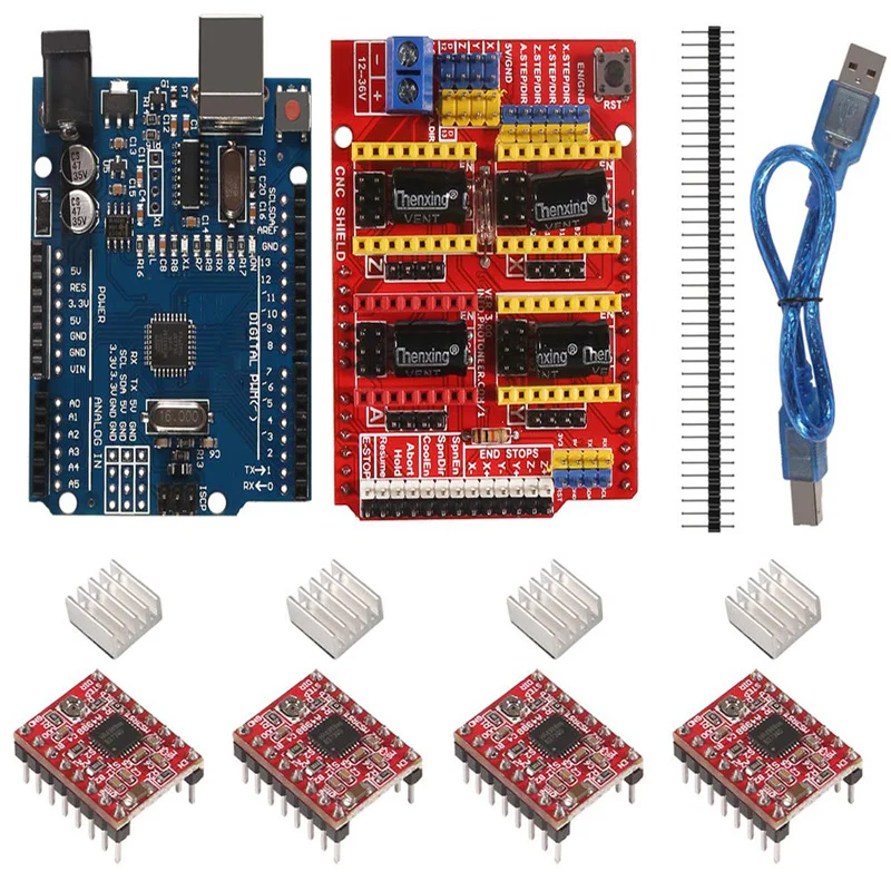 Cnc Shield Contoller Kits Voor 3D Printer, Cnc Shield Uitbreidingskaart V3.0 A4988 Stappenmotor Driver Met Heatsink