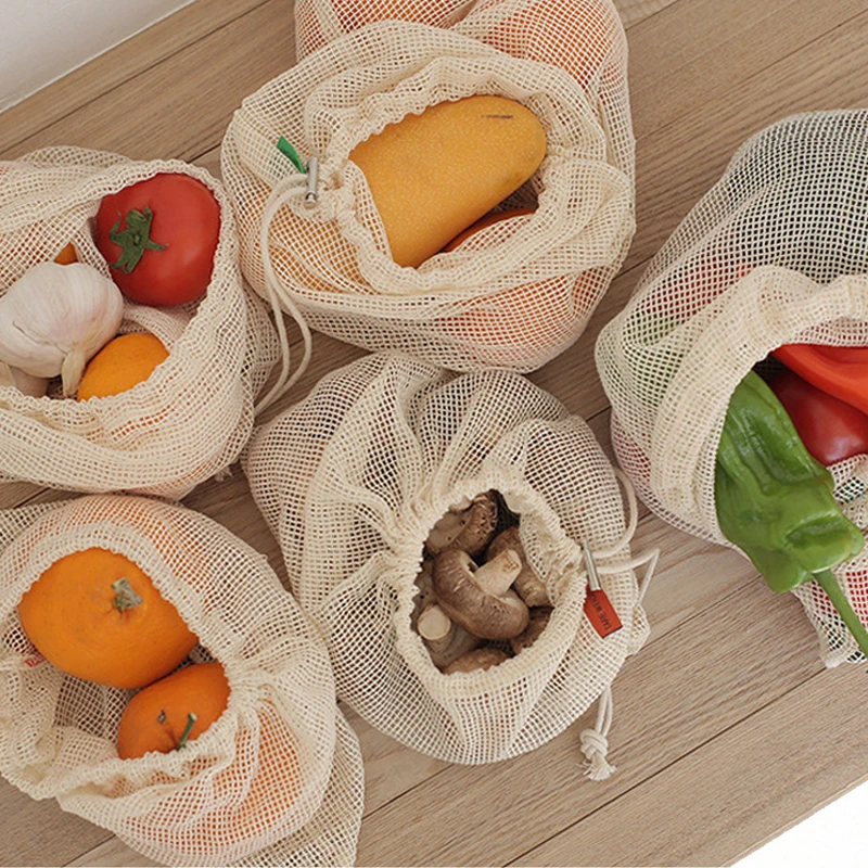 1Pcs Reusable Cotton Edge Mesh Shopping Bag for Vegetable Fruit Food Kitchen Washable Grid Storage Bag Eco String Bag Organizer