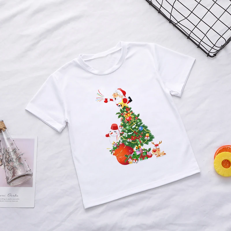 Interesting Christmas Old Man Girls Tops Fashion Cartoon Funny Print T Shirt Boys Short Sleeve Kids Clothes Round Neck,BAL558