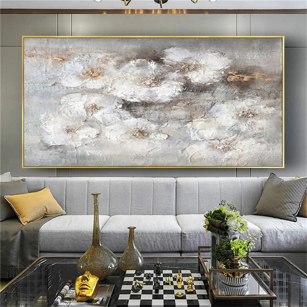 hand painted flower Edelweiss Canvas painting Abstract Oil Painting Modern Wall Art Living Room mural Home Decoration Painting