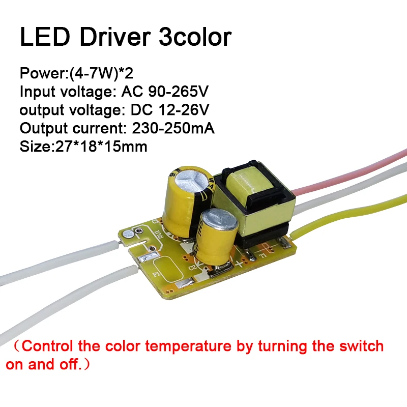 LED Driver 3 color Current 250mA 1-3W 4-7W 8-12W AC90-265V Lighting Transformers For LED Bulb Power Supply Double color 3Pin