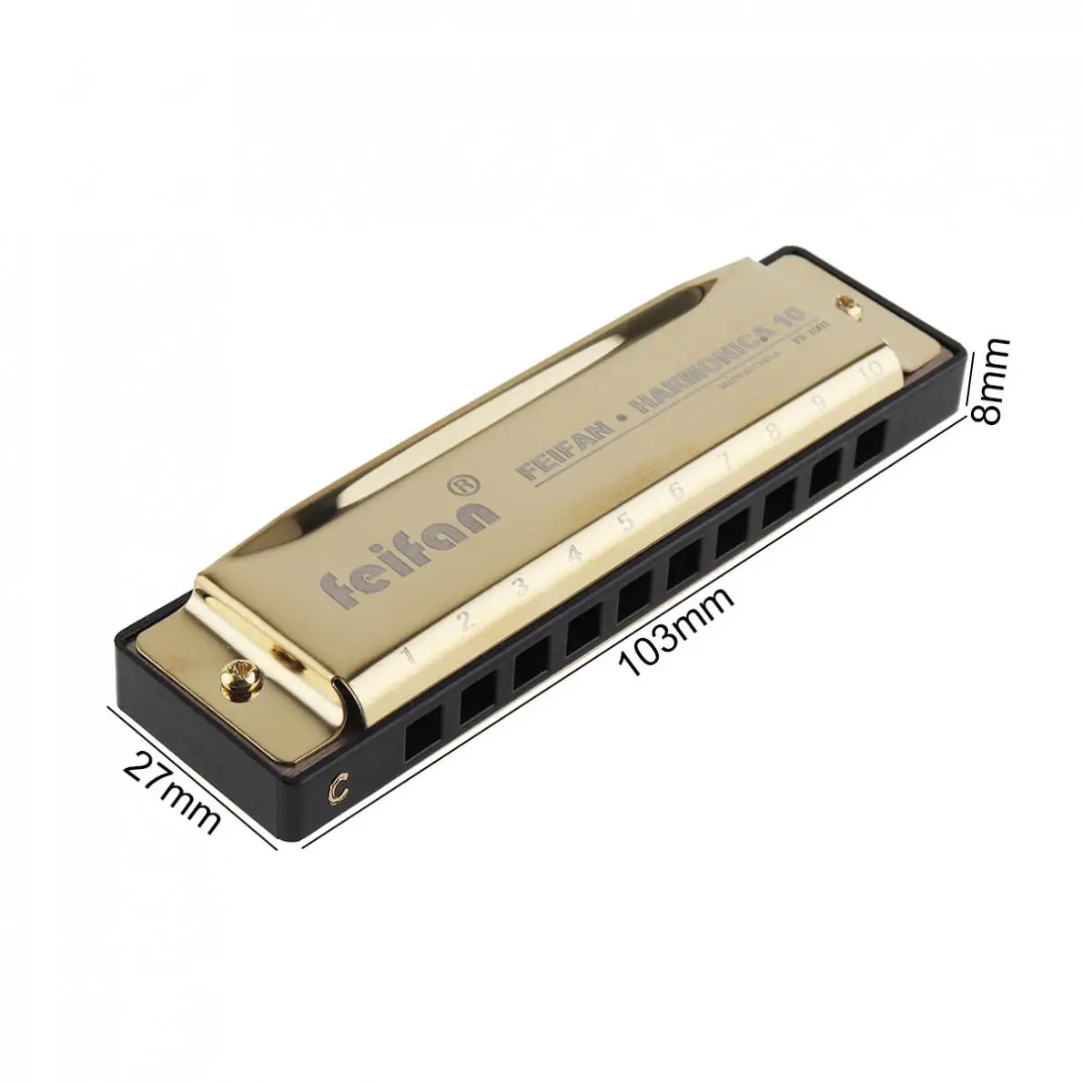 Harmonica 10 Holes 20 ToneC Matte Gold Harmonica Blues Harp Mouth Organ Stainless Steel Musical Instrument for Beginner