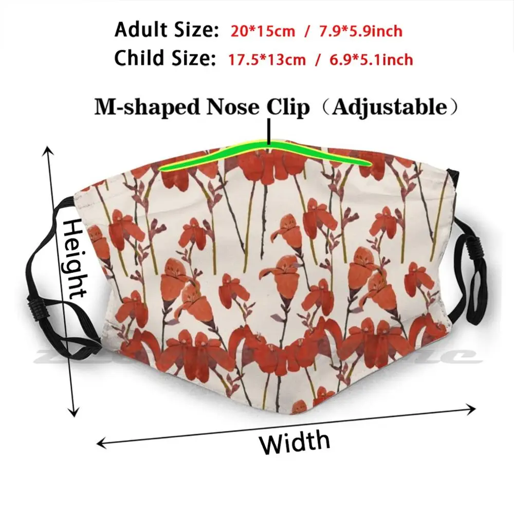 Canna Red Lilies Flowers Mask DIY Washable Filter Pm2.5 Mouth Trending Canna Lily Flowers Lily Red Cream Flower Stems Botanical