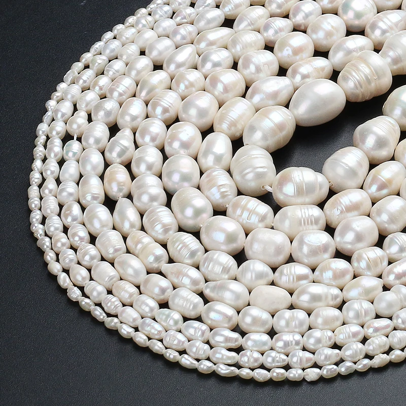 High Quality Natural Oval Shape Pearl White Freshwater Pearl Beads For Women Jewelry Bracelet Accessories 15\