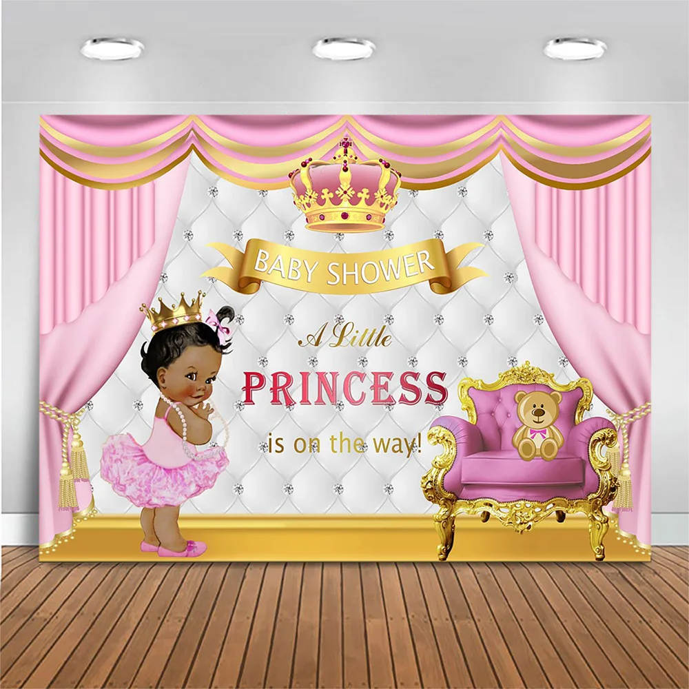 Mocsicka A Little Princess Is On The Way Backdrop Newborn Girl Baby Shower Background Photo Studio Pink Curtain Crown Photocall