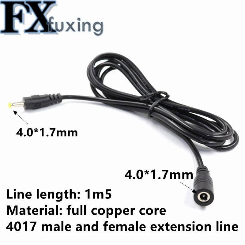 1 SZTUK 4mm x 1.7mm Złącze zasilania DC Adapter żeński + męski przedłużacz Wtyczka 150cm 4.0*1.7MM 4017 Linia Pełny rdzeń miedziany
