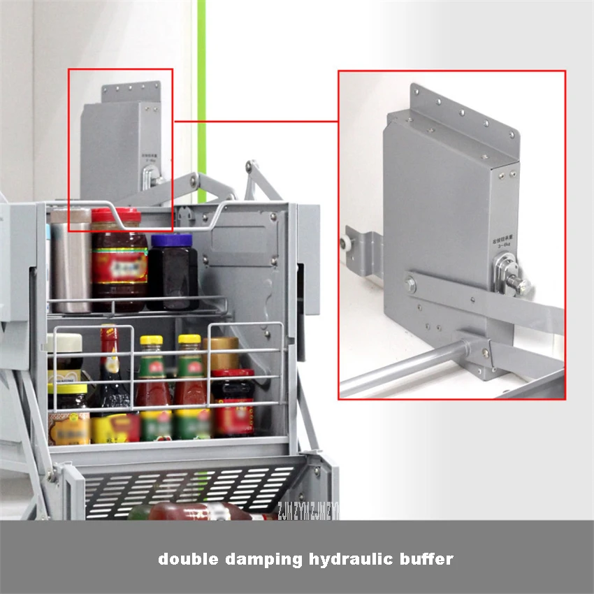 Kitchen Top Cabinet Lifting Basket Fridge Double Layer Large Capacity Seasoning Pull Basket Cabinet 4-Gear Double Buffer Damping