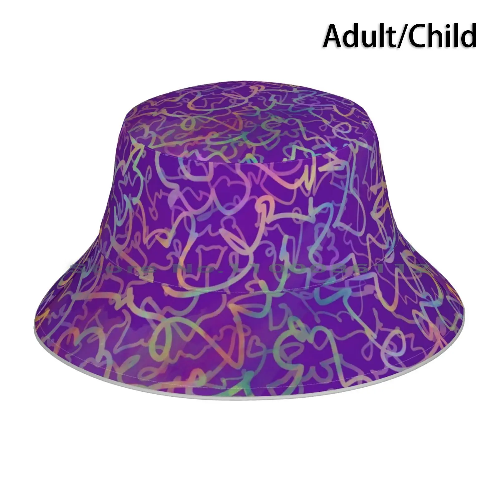 Trivia Bucket Hat Sun Cap Neon Cool Colors Vibrant Colorful Rainbow Graphic Design Yellow Turquoise Linework Lines Script Swirl