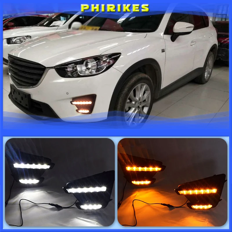 

1Pair DRL For Mazda cx-5 cx5 2012 2013 2014 2015 2016 led daytime running light turn signal yellow 12V fog lamp