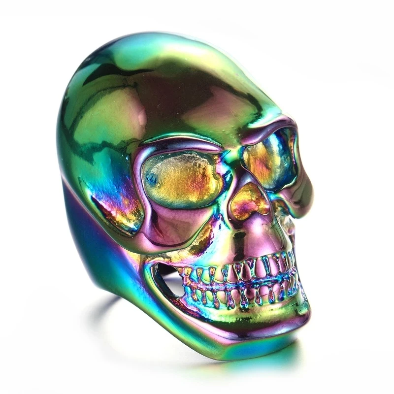 The New  Cool Men Boy Gothic Punk Black Silver color Gold Big  Skull 316L Stainless Steel Ring