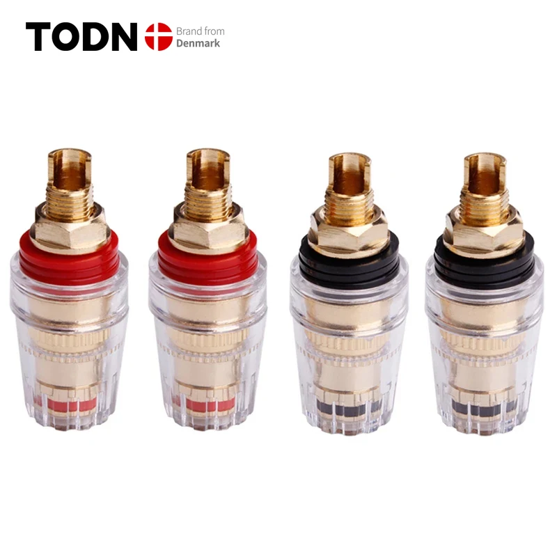 TODN 4Pcs Brass Gold Plated 4MM Banana Plug Terminal Binding Post for Speaker Amplifier High Quality Red and Black