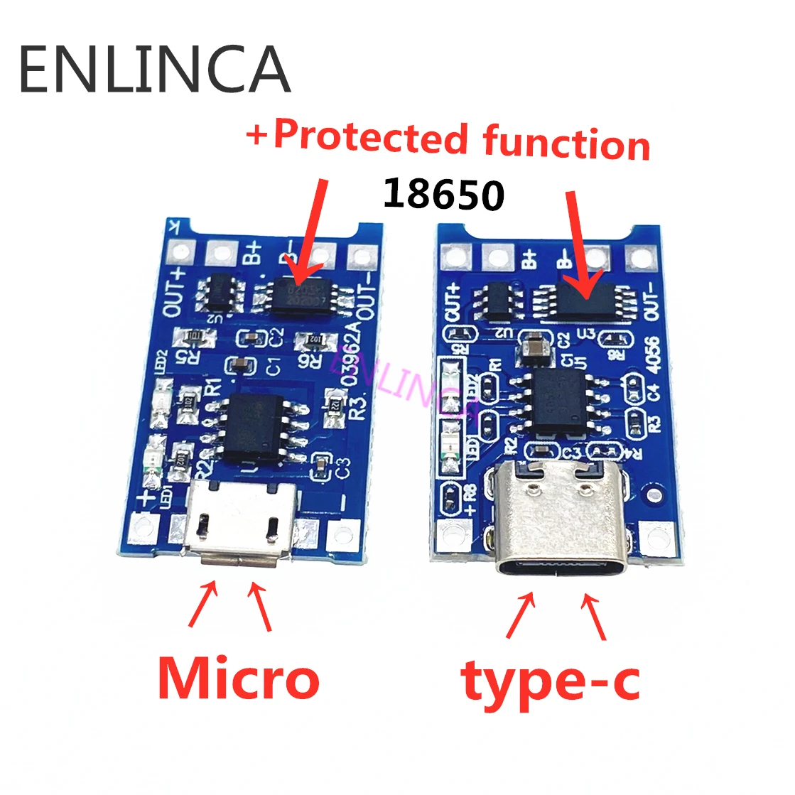 1 Uds ENLINCA 5V 1A Micro USB 18650 tipo c Placa de carga de batería de litio módulo cargador + protección funciones duales TP4056 18650