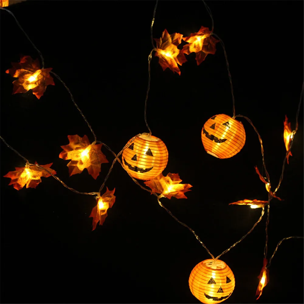 20/10leds Halloween Pumpkin Lantern Maple Leaf String Lights for New Year Christmas Holiday Party Indoor Outdoor Fairy Decor