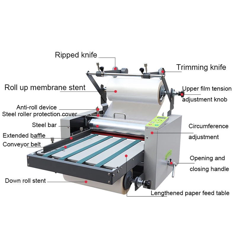 L388 laminating machine automatic large steel roller speed regulation automatic belt feeding anti-curling hot and cold laminate