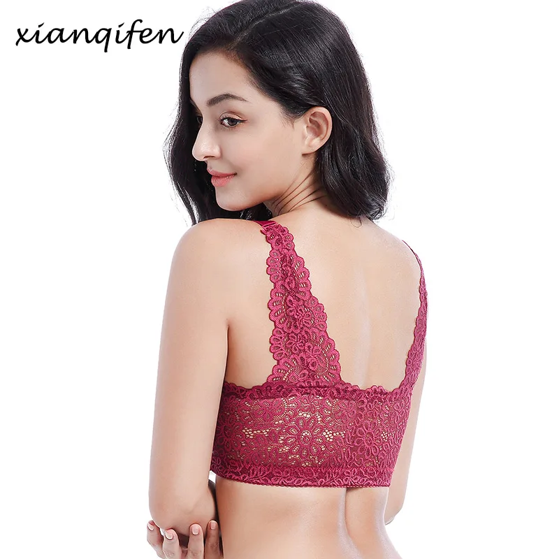 Xianqifen back Bellezza Chiusura Anteriore raccogliere Profondo Scollo A V biancheria intima delle donne Reggiseno di Pizzo Lingerie Sexy Push Up