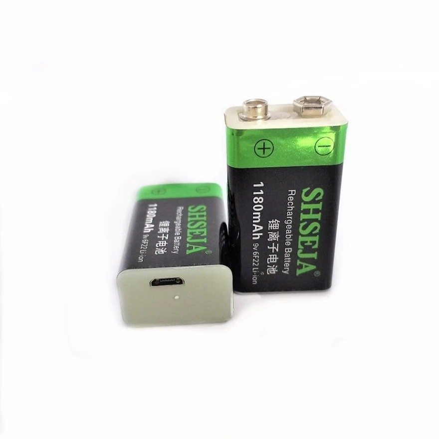 2/4pcs SHSEJA 1180mAh 9V rechargeable battery 6F22 USB lithium-ion battery with Micro USB cable for fast charging