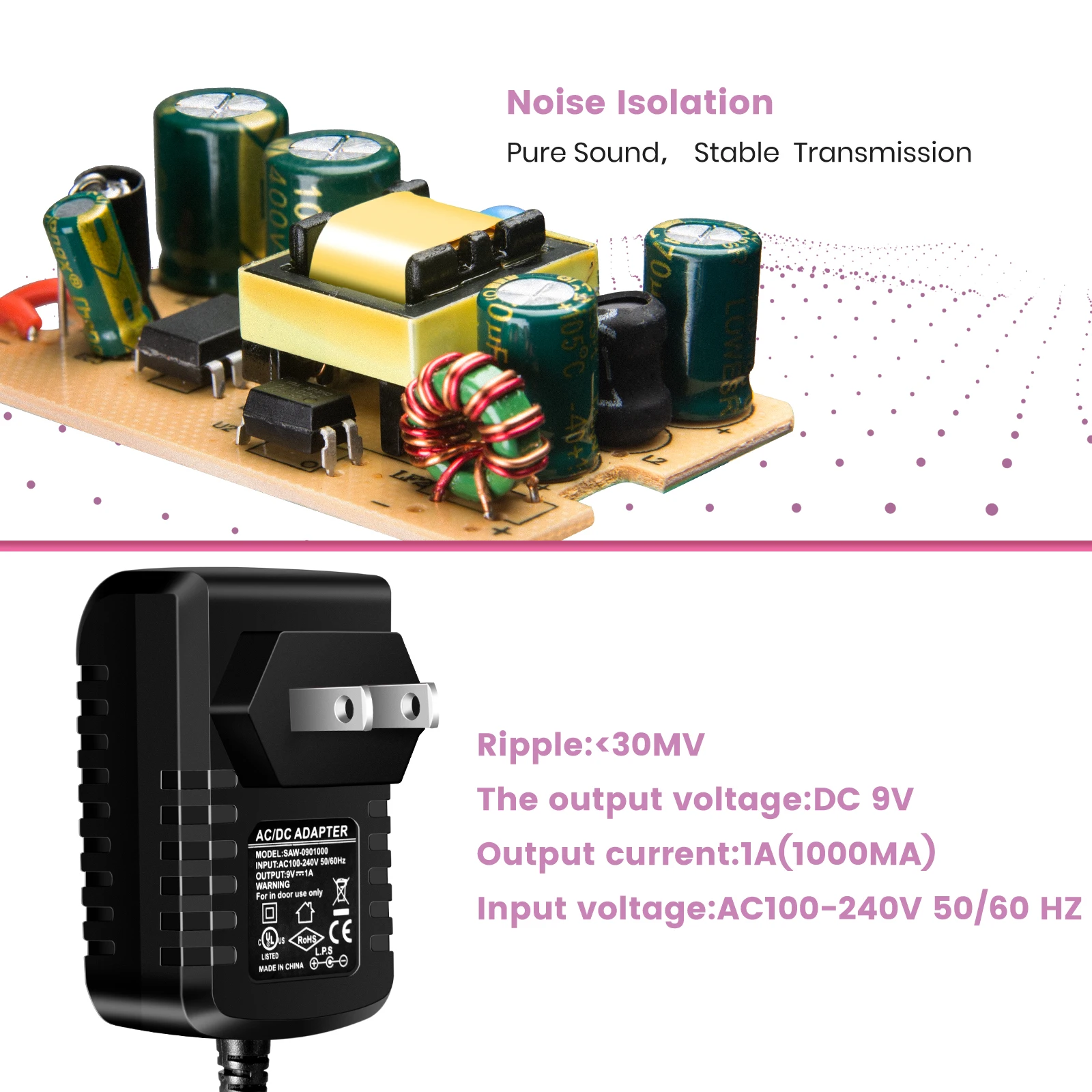 5-way Electric Guitar Effect Pedal Power Supply Accessories Cables Adapter Daisy Chain Wire 9V DC 1A US EU UK JP AU Plug Pod