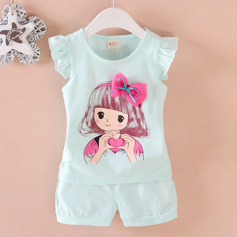 Summer Fashion Baby Girl Clothes Suit Children Cartoon Cotton Vest Shorts 2Pcs/Set Toddler Casual Costume Infant Kids Sportswear