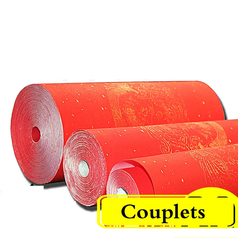 Roll Red Xuan Paper New Year Couplets Rice Paper Calligraphy Decoupage Drawing Paper Gold Foil Half-Ripe Xuan Paper Rijstpapier