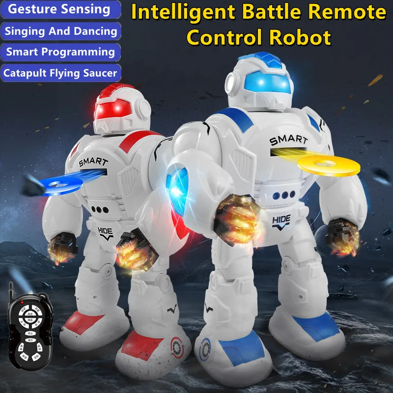 

Gesture Sensing Smart Battle Remote Control Robot Launch Flying Saucer Action Demo Sing Dance Cool Lighting Electric RC Kids Toy