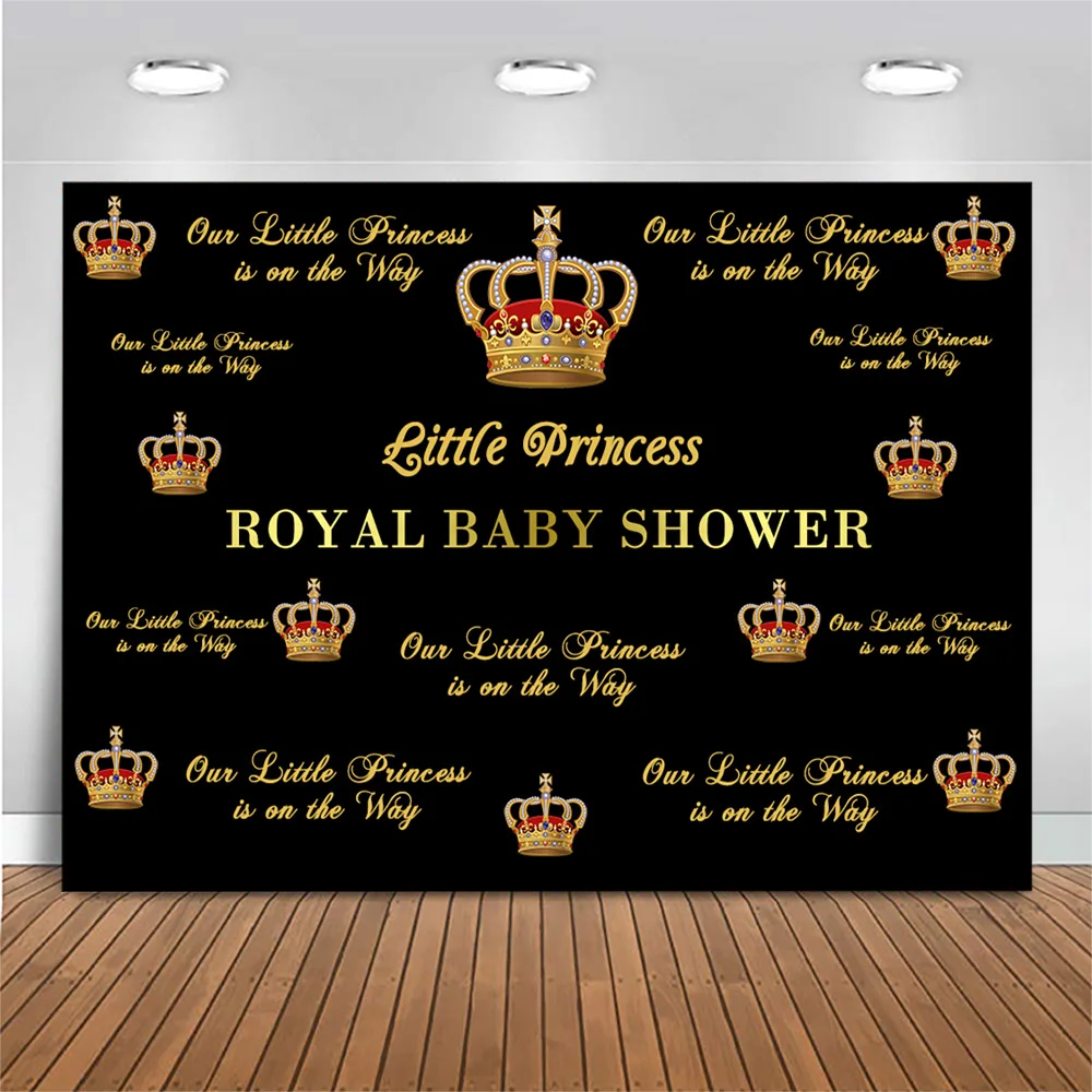 Royal Princess Baby Shower Backdrop Little Princess Gold Crown Photo Background Photo Studio Royal Baby Shower Decoration Prop