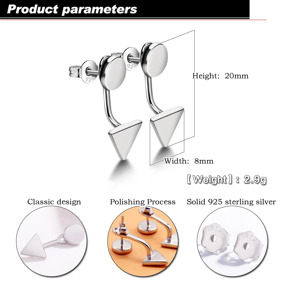 Premium 925 Sterling Silver Triangle Stud Earrings for Women Vintage Geometric Polished Elegant Fine Jewelry Formal & Daily Gift