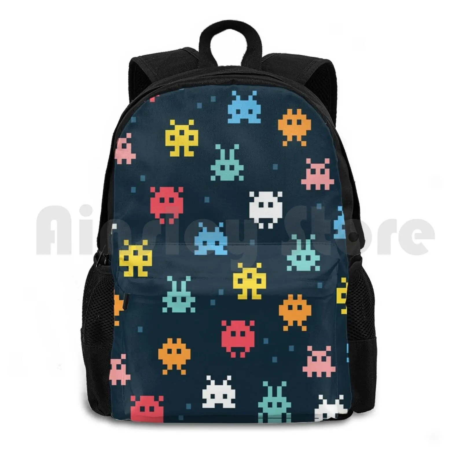 Pixel Pixel Monsters Outdoor Hiking Backpack Waterproof Camping Travel Retro Space Space Invaders Arcade Invaders Game Geek