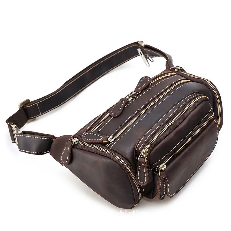 Newsbirds-riñonera de cuero genuino para hombre, bolso de cintura de piel de vaca Real, bolsillos múltiples, Vintage