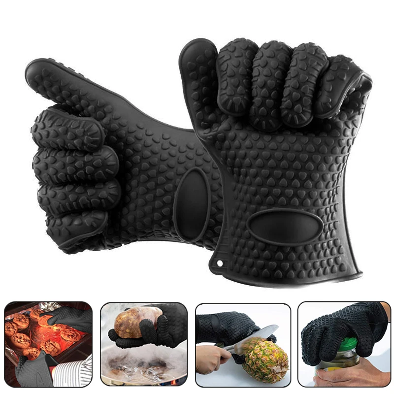 1/2Pcs Oven Mitts Baking Gloves 230 Heat Resistant Silicone Glove Kitchen Thicken Barbecue Oven Cooking Glove BBQ Grill Gloves