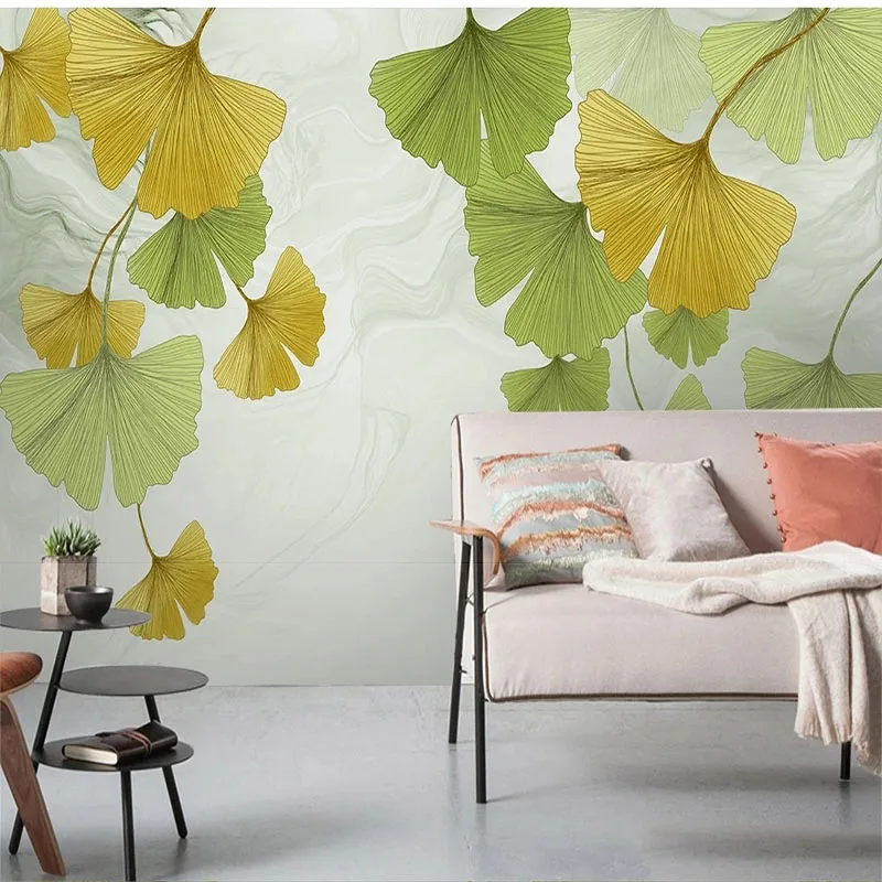 Custom Mural Wallpaper 3D Nordic Modern Light Luxury Abstract Small Fresh Leaf Background Wall Self-Adhesive Poster Papel