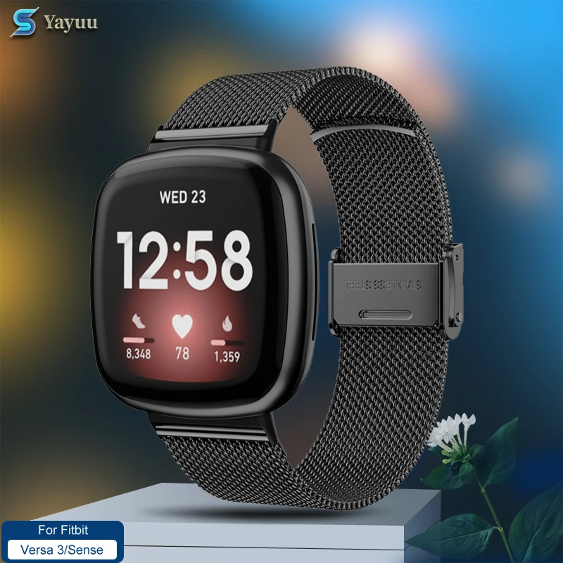 YAYUU Strap For Fitbit Versa 3/Fitbit Sense, Stainless Steel Metal Mesh Band Replacement Bracelet For Fitbit Versa 3 Wristbands