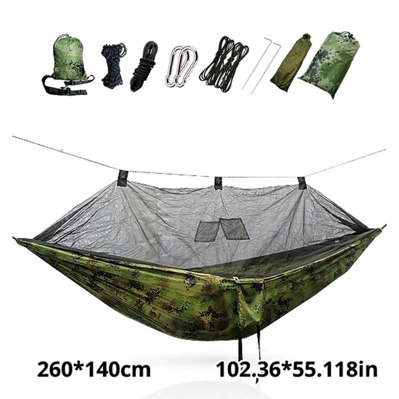 Outdoor Camping Anti-Mosquito Hammock Hanging-Bed Parachute Fabric Mosquito-Net Sleeping-Swing Hunting Lightweight Portable Camp