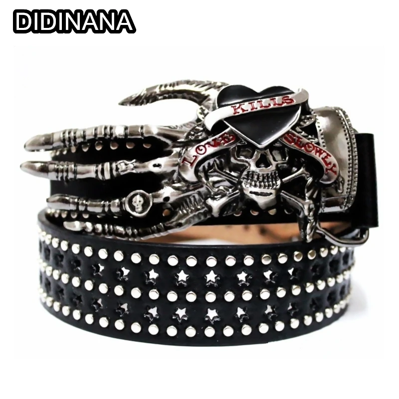 Y2K Gothic Harajuku Girls women's men Full rivet belt Lady punk rivetti skull love kill belt skull hand hip hop Waist band Gift