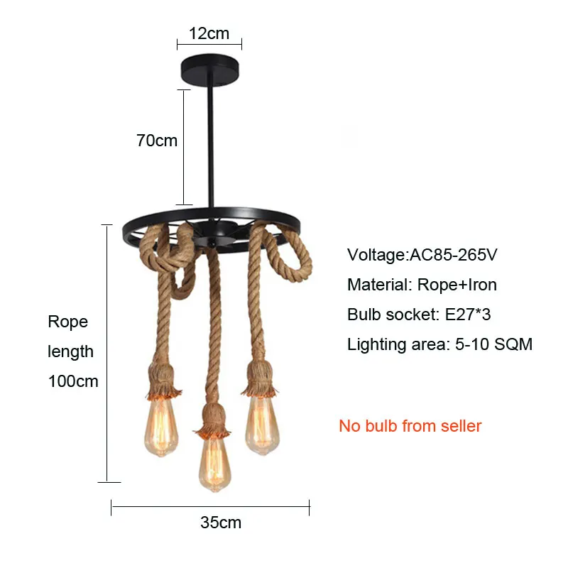 Imagem -02 - Lustre Suspenso de Ferro com Corda de Cânhamo Luminária Pendente Retrô com Lâmpada E27 para Restaurante Quarto Luminária Industrial