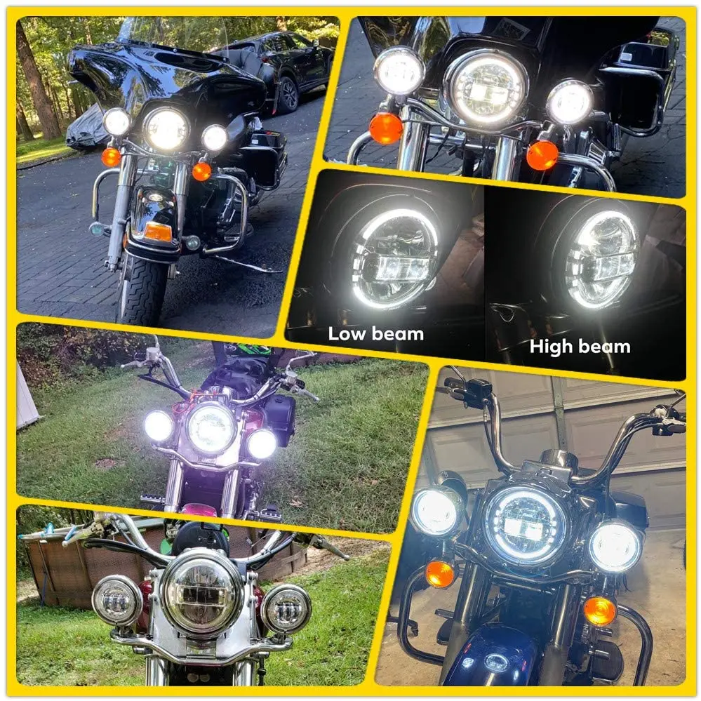 7 Inch LED Headlight Beam DRL For Harley Touring,Road King,Street Glide Special,Fat Boy 4.5 inch Fog Lights With Halo Angle Eyes