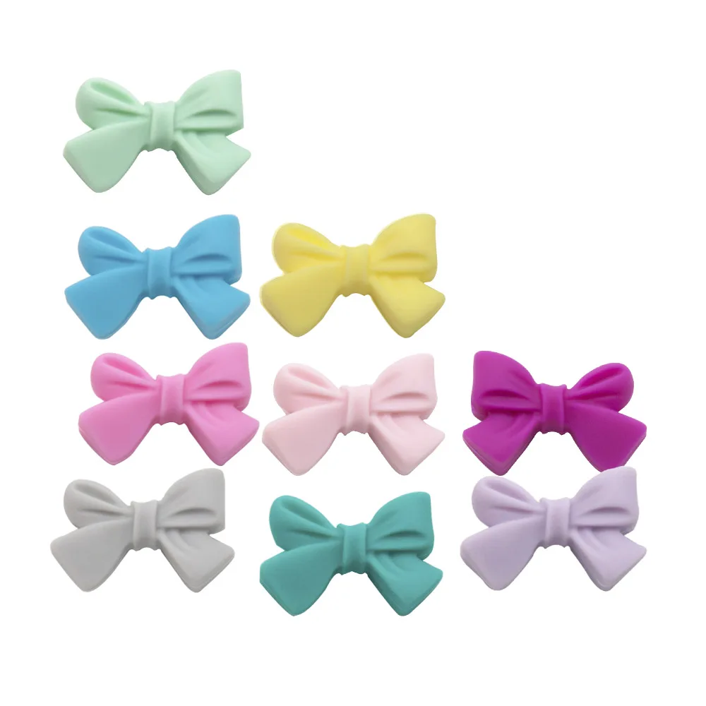 10pcs Bowknot Silicon Beads BPA Free Bow Tie Baby Teething Bead For DIY Jewelry Making Chewable Baby Teething Gift