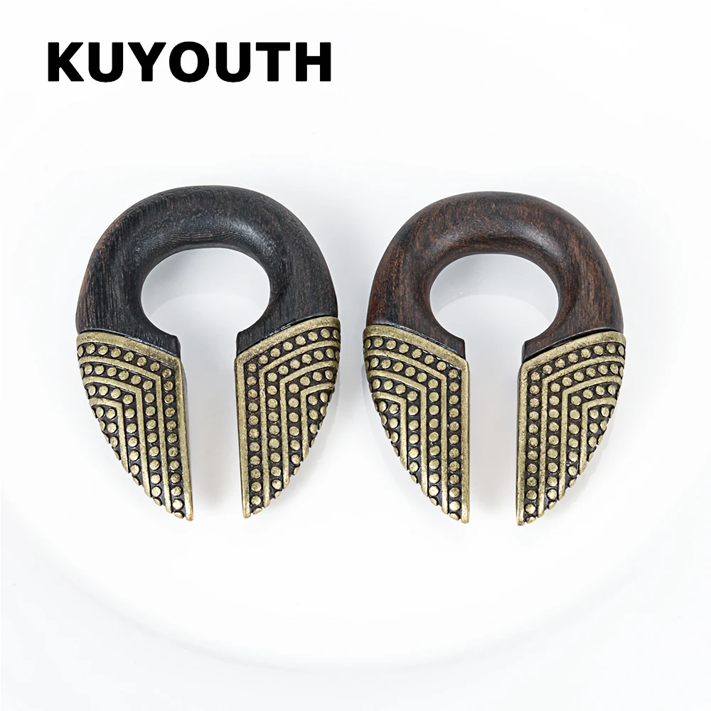 KUYOUTH Wood Bronze Ear Weight Expanders Body Jewelry Earring Gauges Stretchers 2PCS