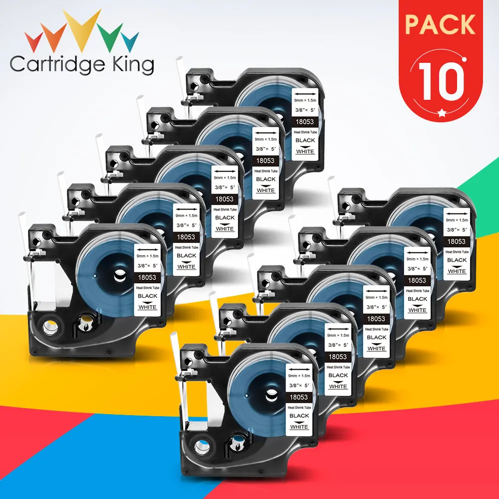 

10PK 9mm 18053 Heat Shrink Tube Compatible Dymo Industrial Label Tape Work for Dymo Rhino 4200 5200 6000 Label Maker Machine